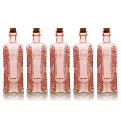 5 Pack - 6.5" Aria Pink Vintage Glass Bottle With Cork - DIY Wedding Flower Bud Vases