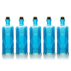5 Pack - 6.5" Aria Turquoise Vintage Glass Bottle With Cork - DIY Wedding Flower Bud Vases