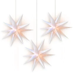 3-PACK 23" White Moravian Weatherproof Outdoor Plastic Star Lantern, With LED Bulbs And Lamp Cord Light Included