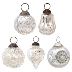 5 Pack | Silver Shabby Chic Assorted Ornaments Set - Great Gift Idea, Vintage-Style Decorations For Christmas, Special Occasions, Home Decor And Parties
