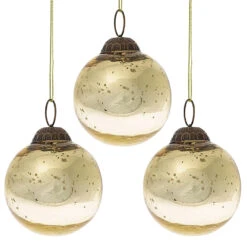 3-PACK | 2.5" Gold Ava Mercury Glass Ball Ornament Christmas Holiday Decoration