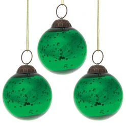 3-PACK | 2.5" Green Ava Mercury Glass Ball Ornament Christmas Holiday Decoration