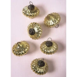 6 Pack | Small Mercury Glass Ornaments (2.5-inch, Gold, Lucy Design) - Great Gift Idea, Vintage-Style Decorations For Christmas, Special Occasions, Home Decor And Parties