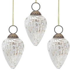 3-PACK | 3" Silver Laura Mercury Glass Lined Pine Cone Ornament Christmas Decoration