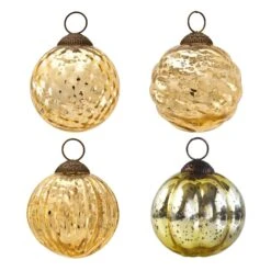 4 Pack | Gold Vintage Elegance Assorted Ornaments Set - Great Gift Idea, Vintage-Style Decorations For Christmas, Special Occasions, Home Decor And Parties