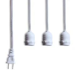 Triple Socket White Weatherproof Outdoor Pendant Light Lamp Cord For Lanterns, E26, 19 FT