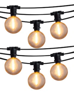 25 Socket Outdoor Commercial String Light Set, Shatterproof LED Bulbs, 29 FT Black Cord W/ E12 C7 Base, Weatherproof