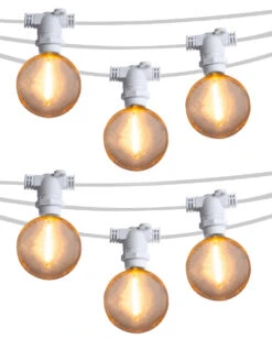 25 Socket Outdoor Commercial String Light Set, Shatterproof LED Bulbs, 29 FT White Cord W/ E12 C7 Base, Weatherproof