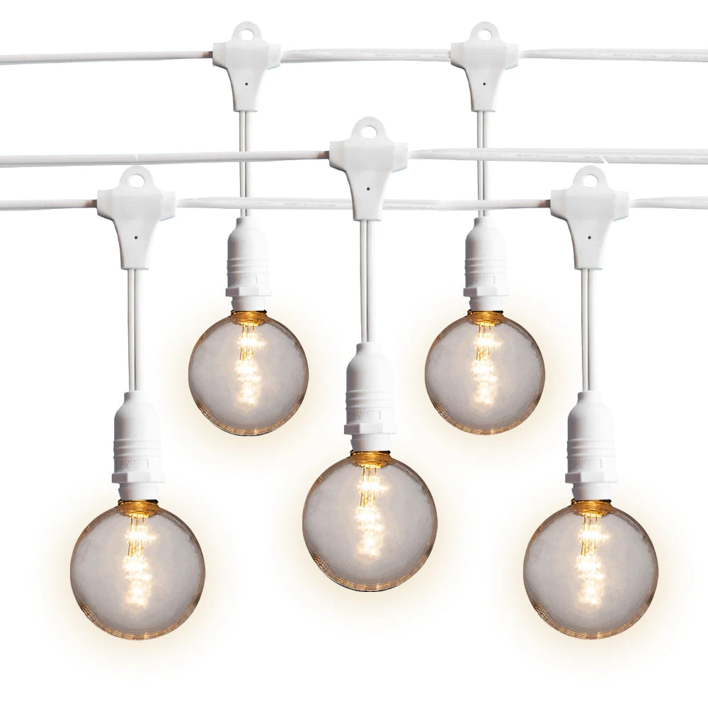 50 Socket Suspended Outdoor Commercial String Light Set, Shatterproof LED Bulbs, 54 FT White Cord W/ E12 C7 Base, Weatherproof 4 50 Socket Suspended Outdoor Commercial String Light Set, Shatterproof LED Bulbs, 54 FT White Cord W/ E12 C7 Base, Weatherproof - Image 2