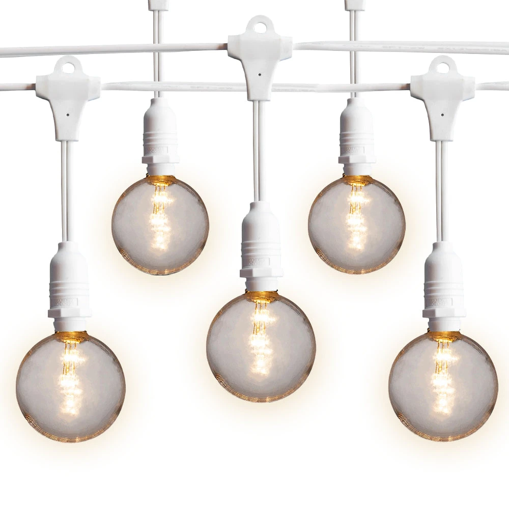 50 Socket Suspended Outdoor Commercial String Light Set, Shatterproof LED Bulbs, 54 FT White Cord W/ E12 C7 Base, Weatherproof 7 50 Socket Suspended Outdoor Commercial String Light Set, Shatterproof LED Bulbs, 54 FT White Cord W/ E12 C7 Base, Weatherproof - Image 5