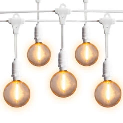 50 Socket Suspended Outdoor Commercial String Light Set, Shatterproof LED Bulbs, 54 FT White Cord W/ E12 C7 Base, Weatherproof