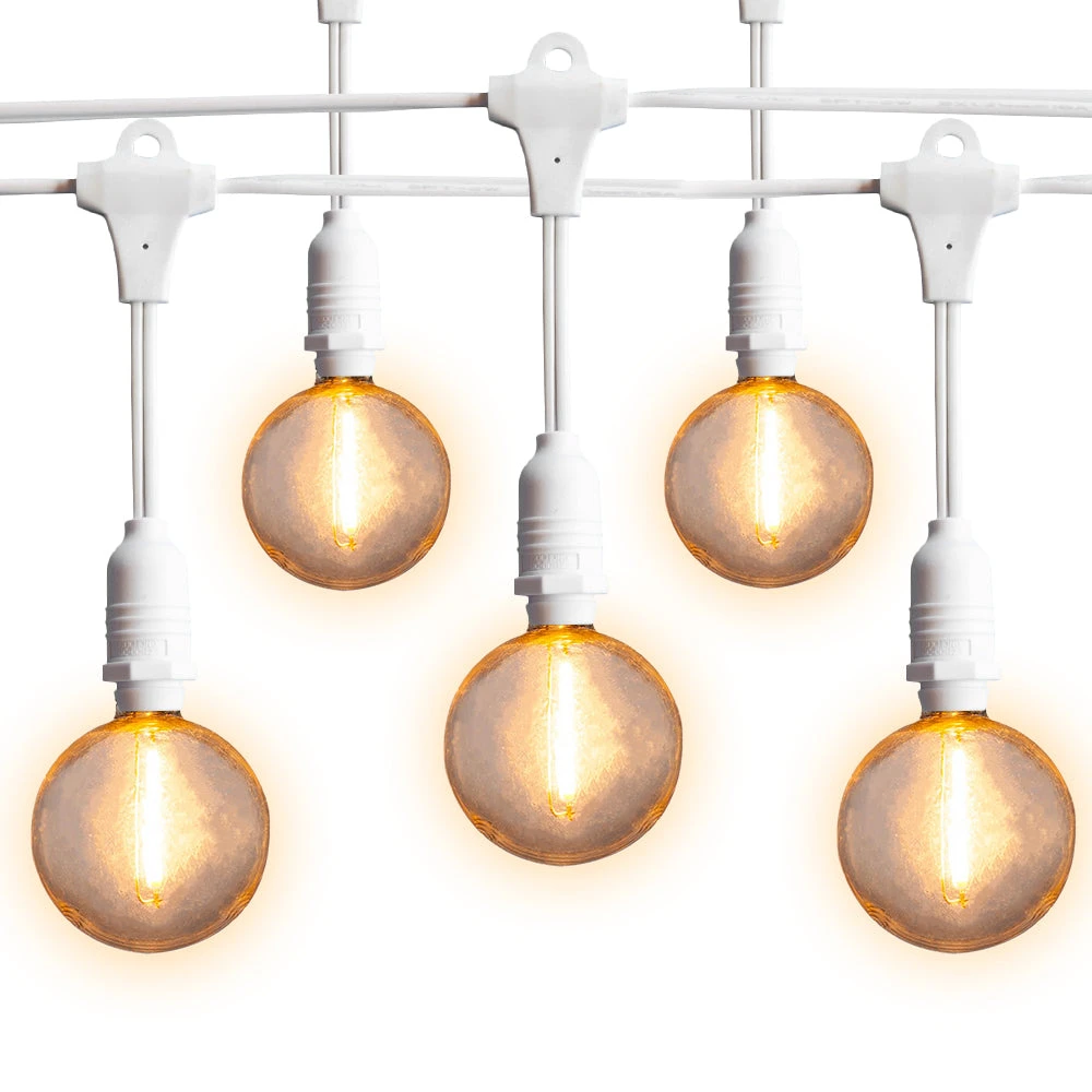 50 Socket Suspended Outdoor Commercial String Light Set, Shatterproof LED Bulbs, 54 FT White Cord W/ E12 C7 Base, Weatherproof 3 50 Socket Suspended Outdoor Commercial String Light Set, Shatterproof LED Bulbs, 54 FT White Cord W/ E12 C7 Base, Weatherproof