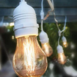 BLOWOUT 10 Suspended Socket Vintage Outdoor Commercial String Light Set, PS50 Edison Light Bulbs, 21 FT Black Cord W/ E26, 11W, Weatherproof -Lights Decor Shop OUTWE26 2 16 10 WH PS50