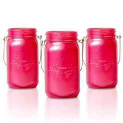 BLOWOUT (3-Pack) Fantado Wide Mouth Frosted Fuchsia / Hot Pink Mason Jar W/ Handle, 32oz
