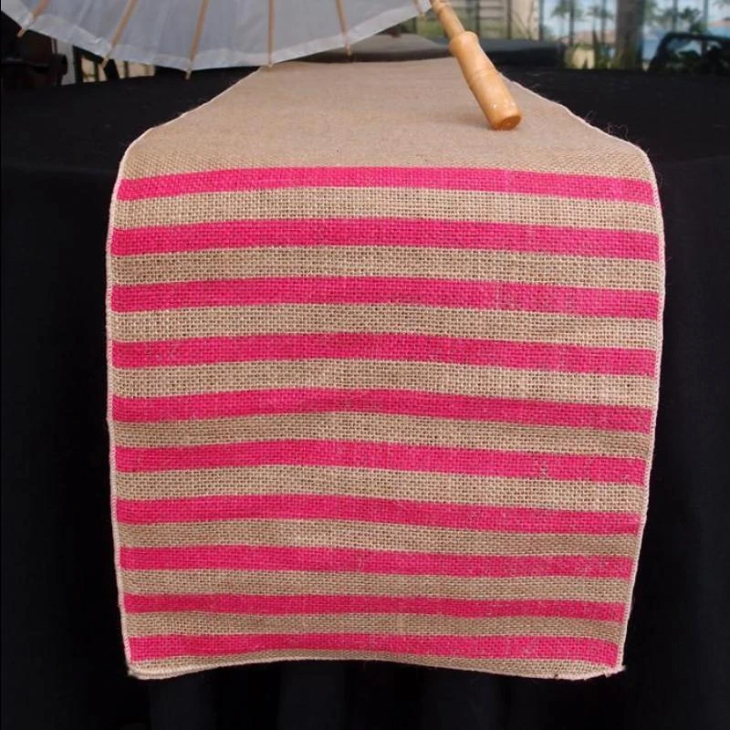 BLOWOUT Vintage Burlap Table Runner W/ Fuchsia / Hot Pink Striped Pattern (12 X 108) 3 BLOWOUT Vintage Burlap Table Runner W/ Fuchsia / Hot Pink Striped Pattern (12 X 108)