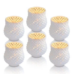 6 Pack | Vintage Mercury Glass Vase And Candle Holders (3-Inch, Small Ruby, Pearl White)- For Use With Tea Lights - For Home Decor, Parties And Wedding Decorations