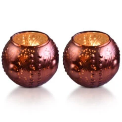 2-PACK | Vintage Mercury Glass Vase And Candle Holder (3.25-Inches, Small Josephine Design, Rustic Copper Red) - Use With Tea Lights - For Home Décor, Parties And Weddings