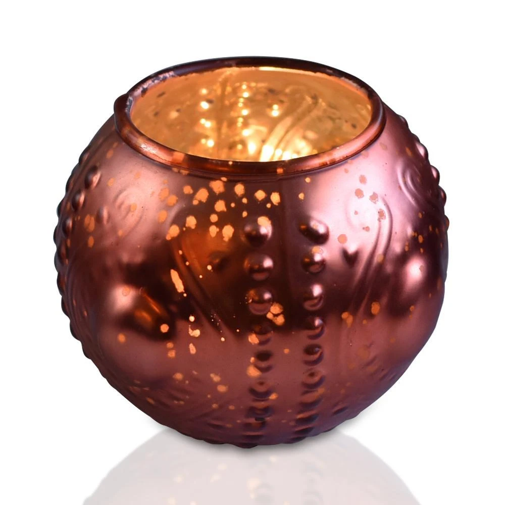 Vintage Elegance Rustic Copper Red Mercury Glass Tea Light Votive Candle Holders (Set Of 5, Assorted Designs And Sizes) 7 Vintage Elegance Rustic Copper Red Mercury Glass Tea Light Votive Candle Holders (Set Of 5, Assorted Designs And Sizes) - Image 5