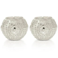 2-PACK | Vintage Mercury Glass Vase And Candle Holder (3.25-Inches, Small Josephine Design, Silver) - Use With Tea Lights - For Home Décor, Parties And Weddings