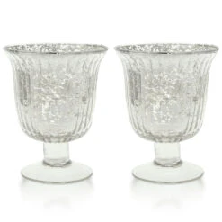 2-PACK | Vintage Mercury Glass Candle Holder (5-Inch, Emma Design, Fluted Urn, Silver) - Decorative Candle Holder - For Home Decor And Wedding Centerpieces