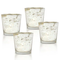 4-PACK | 2.5" Silver Mercury Glass Votive Tea Light Candle Holder