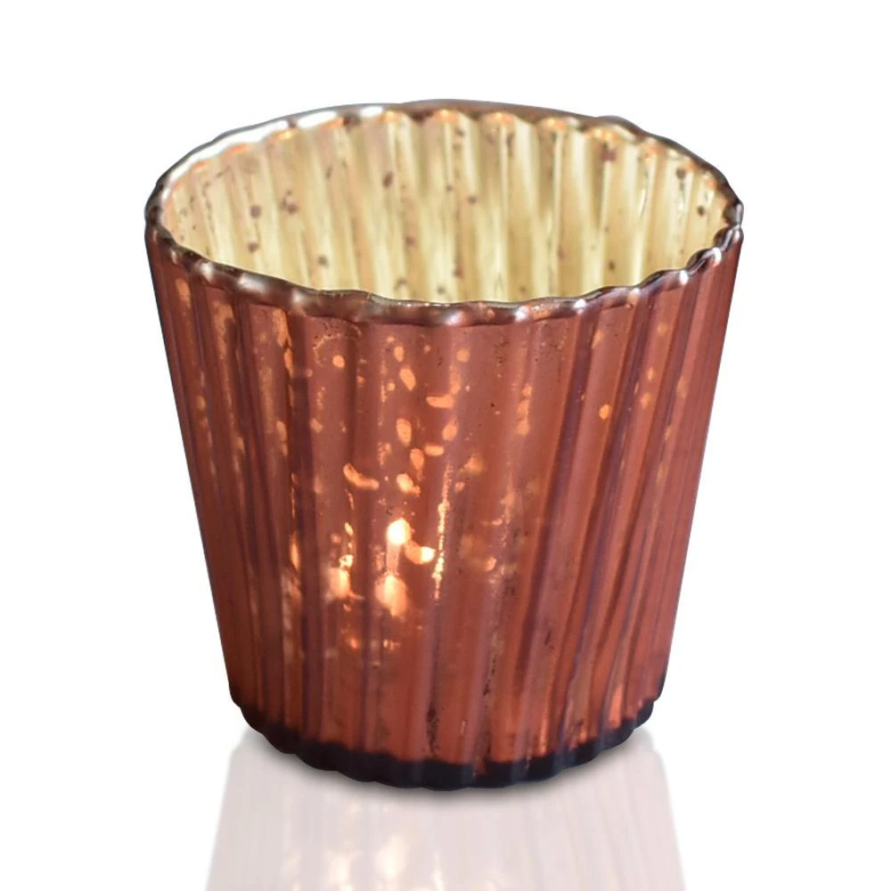 Vintage Elegance Rustic Copper Red Mercury Glass Tea Light Votive Candle Holders (Set Of 5, Assorted Designs And Sizes) 6 Vintage Elegance Rustic Copper Red Mercury Glass Tea Light Votive Candle Holders (Set Of 5, Assorted Designs And Sizes) - Image 4