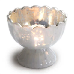 BLOWOUT Vintage Mercury Glass Candle Holder (3-Inch, Suzanne Design, Sundae Cup Motif, Pearl White) - For Use With Tea Lights - Home Decor And Wedding Decorations