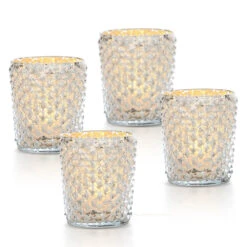 4-PACK | Vintage Mercury Glass Candle Holder (3-Inch, Zariah Design, Silver) - For Use With Tea Lights - For Home Decor, Parties, And Wedding Decorations