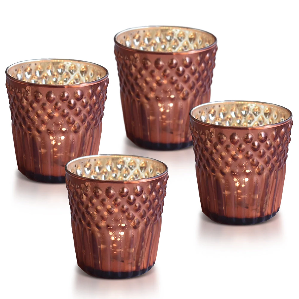 4-PACK | Mercury Glass Tealight Holder (2.75-Inch, Ophelia Design, Rustic Copper Red) - For Use With Tea Lights - For Home Decor, Parties And Wedding Decorations 3 4-PACK | Mercury Glass Tealight Holder (2.75-Inch, Ophelia Design, Rustic Copper Red) - For Use With Tea Lights - For Home Decor, Parties And Wedding Decorations