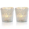 2-PACK | Vintage Mercury Glass Candle Holder (3-Inch, Ophelia Design, Silver) - For Use With Tea Lights - For Home Decor, Parties And Wedding Decorations