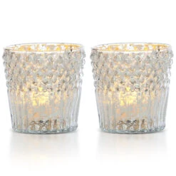 4-PACK | Vintage Mercury Glass Candle Holder (3-Inch, Ophelia Design, Silver) - For Use With Tea Lights - For Home Decor, Parties And Wedding Decorations -Lights Decor Shop V37SV 2 19744977 d155 40d5 9691 206910ab5156