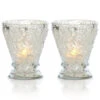 2-PACK | Vintage Mercury Glass Candle Holder (4-Inch, Rosemary Design, Silver) - For Use With Tea Lights - For Home Decor, Parties, And Wedding Decorations -Lights Decor Shop V38SV 2