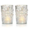 2-PACK | Vintage Mercury Glass Candle Holder (4-Inch, Fleur Design, Flower Motif, Silver) - For Home Decor, Party Decorations, And Wedding Centerpieces -Lights Decor Shop V41SV 2
