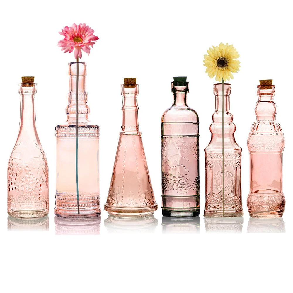 Vintage Romance Pink Vintage Glass Bottles Set - (6 Pack, Assorted Designs) 3 Vintage Romance Pink Vintage Glass Bottles Set - (6 Pack, Assorted Designs)