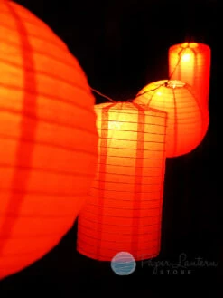 8" Chinese New Year Round & Cylinder Paper Lantern String Light COMBO Kit (12 FT, EXPANDABLE, Black Cord) -Lights Decor Shop chinese new year paper lantern string light decoration combo red cylinder image 1