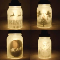 Decorative Christmas Holiday Frosted White Pendant Light Mason Jar Luminaries Set (4 PACK)