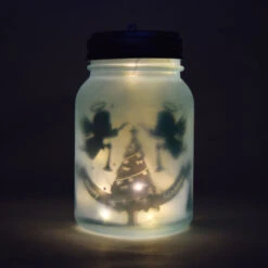 Decorative Christmas Holiday Frosted Mason Jar Luminaries Lantern Set (Battery Operated, 4 PACK) - COMPLETE KIT 9 Decorative Christmas Holiday Frosted Mason Jar Luminaries Lantern Set (Battery Operated, 4 PACK) - COMPLETE KIT -Lights Decor Shop christmas holiday rustic frosted mason jar lights set image 2