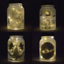 Decorative Christmas Holiday Frosted Warm White Mason Jar Luminaries Lantern Set (Battery Operated, 4 PACK)