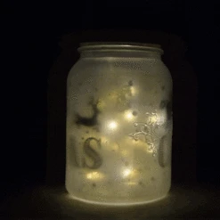 Decorative Christmas Holiday Frosted Warm White Mason Jar Luminaries Lantern Set (Battery Operated, 4 PACK) -Lights Decor Shop christmas holiday rustic frosted mason jar lights set warm white image 4