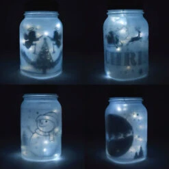 Decorative Christmas Holiday Frosted White Mason Jar Luminaries Lantern Set (Battery Operated, 4 PACK)