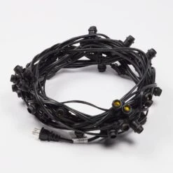 (Cord Only) 50 Socket Outdoor Commercial DIY String Light 54 FT Black Cord W/ E12 C7 Base, Weatherproof