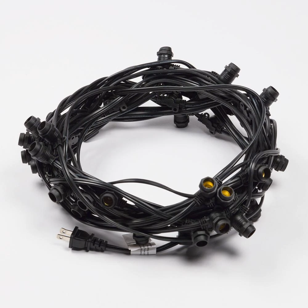 (Cord Only) 50 Socket Outdoor Commercial DIY String Light 54 FT Black Cord W/ E12 C7 Base, Weatherproof 3 (Cord Only) 50 Socket Outdoor Commercial DIY String Light 54 FT Black Cord W/ E12 C7 Base, Weatherproof
