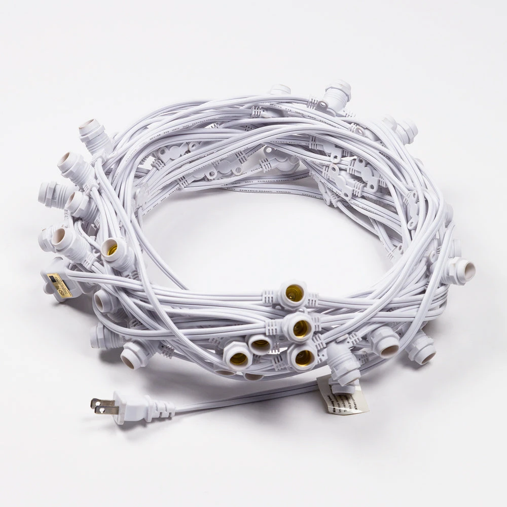 (Cord Only) 50 Socket Outdoor Commercial DIY String Light 54 FT White Cord W/ E12 C7 Base, Weatherproof 4 (Cord Only) 50 Socket Outdoor Commercial DIY String Light 54 FT White Cord W/ E12 C7 Base, Weatherproof - Image 2