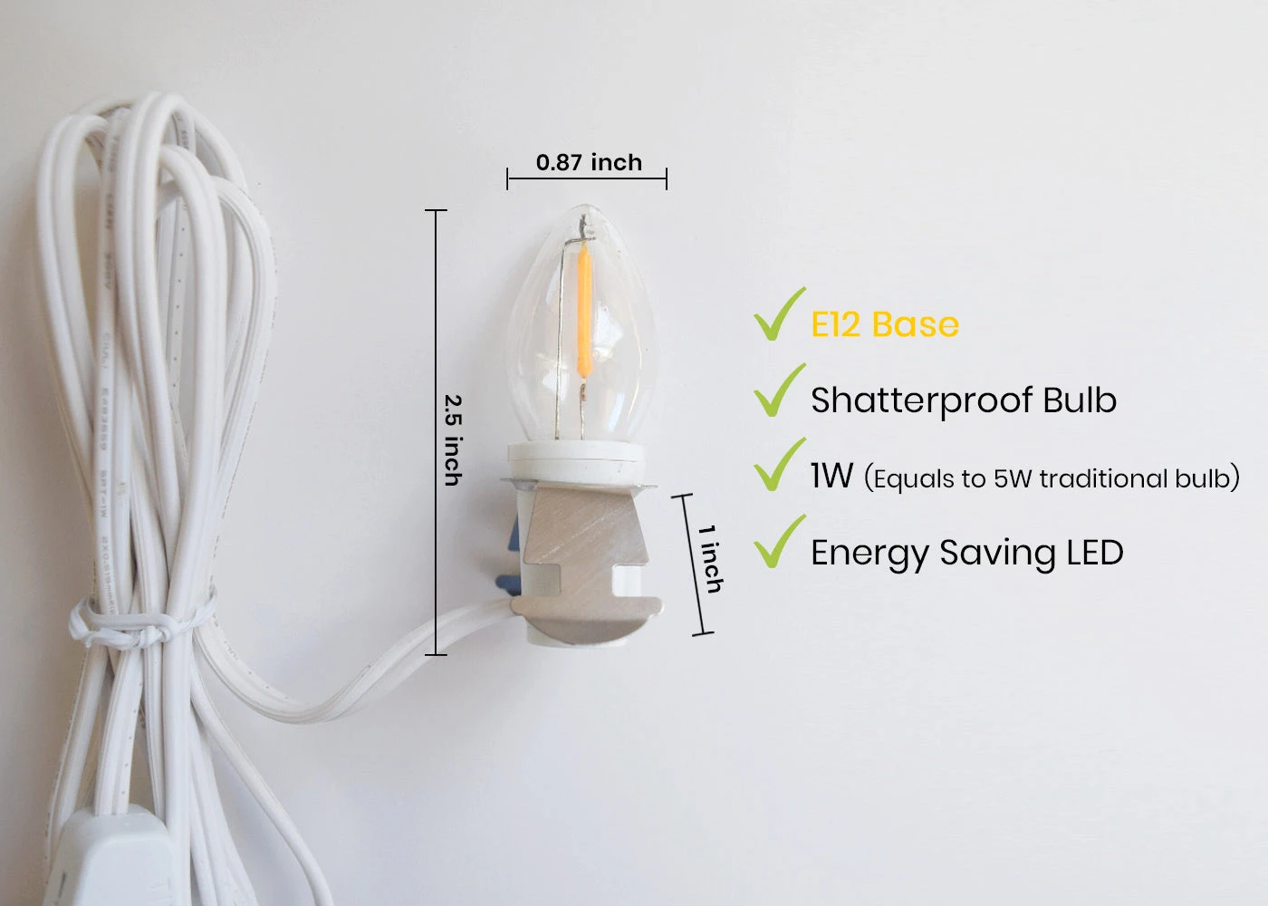 Accessory Lamp Cord For Craft Hobby Christmas Ceramic Village Houses, Salt Lamps, Table Lanterns W/ E12 Base, Shatterproof Light Bulb, Switch, 6 Ft 4 Accessory Lamp Cord For Craft Hobby Christmas Ceramic Village Houses, Salt Lamps, Table Lanterns W/ E12 Base, Shatterproof Light Bulb, Switch, 6 Ft - Image 2