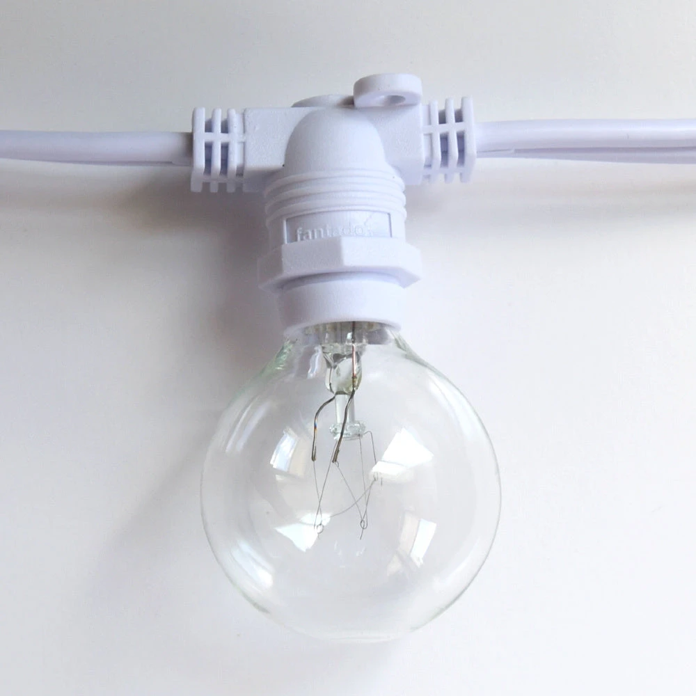 BLOWOUT 50 Socket Outdoor Commercial String Light Set, Clear Globe Bulbs, 54 FT White Cord W/ E12 C7 Base, Weatherproof 5 BLOWOUT 50 Socket Outdoor Commercial String Light Set, Clear Globe Bulbs, 54 FT White Cord W/ E12 C7 Base, Weatherproof - Image 3