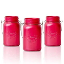 BLOWOUT (6-Pack) Fantado Regular Mouth Frosted Fuchsia / Hot Pink Color Mason Jar W/ Handle, 16oz / 1 Pint