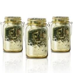 BLOWOUT (6-Pack) Fantado Regular Mouth Gold Mercury Glass Mason Jar With Handle, 16oz / 1 Pint