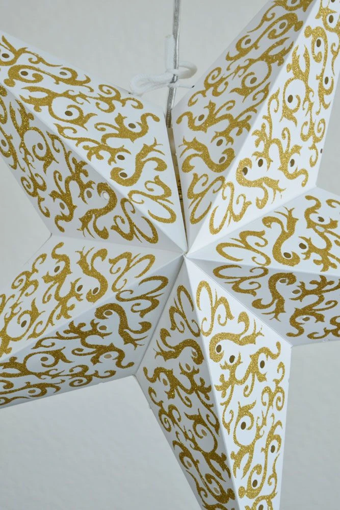 24" Gold Bramble Glitter Paper Star Lantern, Hanging 5 24" Gold Bramble Glitter Paper Star Lantern, Hanging - Image 3
