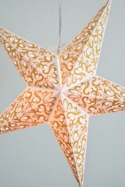 24" Gold Bramble Glitter Paper Star Lantern, Hanging 10 24" Gold Bramble Glitter Paper Star Lantern, Hanging -Lights Decor Shop glitter paper star lantern gold image 4
