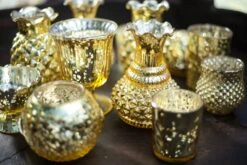 6 Pack | Vintage Mercury Glass Vase And Candle Holders (3.25-Inches, Small Josephine Design, Gold) - Use With Tea Lights - For Home Décor, Parties And Weddings -Lights Decor Shop goldmercuryglassassortment